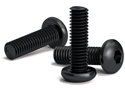 200 Tornillos Negros M3 x 10mm con Cabeza Redonda Hexagonal para llave de allen. Aleación de Acero Clase 10.9. Longitud: 10 mm. Cabeza de Botón ISO 7380. Acero templado al Carbono de alta dureza