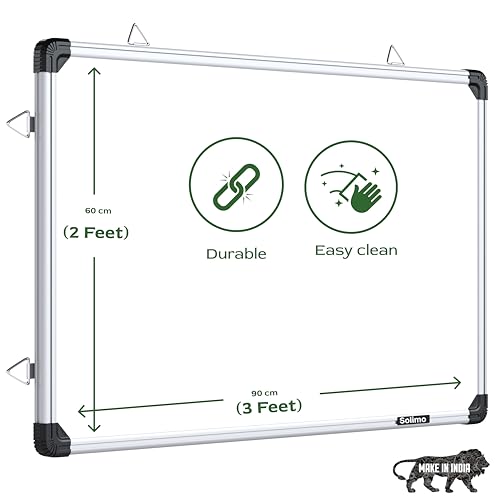 Image of Amazon Brand - Solimo Non-Magnetic Double Sided Whiteboard & Chalkboard | 2x3 Feet (60x90 cm) | Dry Erase Marker & Chalk Writing Board | Home, Office, School, Kids | Aluminium Frame | Pack of 1