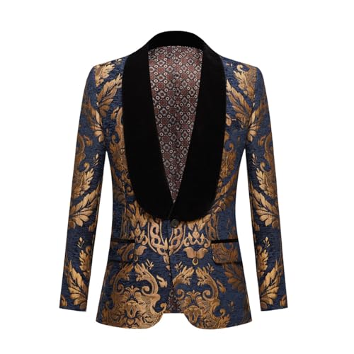 Men's Floral Tuxedo Jacket Velvet Shawl Lapel Dinner Paisley Blazer for Wedding Party Prom