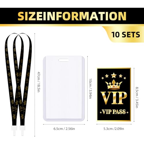 Yuecda 10 Sets VIP-Abzeichen-Umhängeband mit Kunststoff-VIP-Pass-Karte, schwarzes Umhängeband, VIP Backstage-Pass für Musikpreis, Filmabend, Geburtstag, Party, Konzert, Event