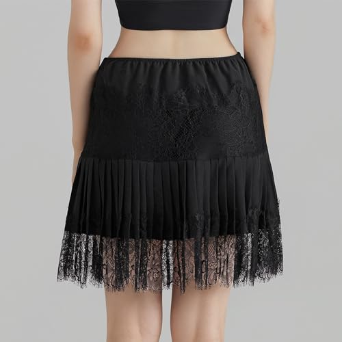 Women Lace Slip Skirt Pleated Flowy Mini Lace Skirts Low Rise Lace Mesh Half Slip Skirt Underskirts3