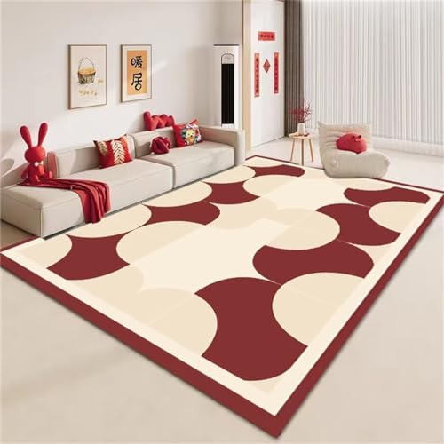 Tapis géométrique moderne lavable rouge et beige 100x150cm pour chambre ado fille