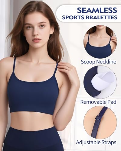 Women Sports Bras Adjustable Spaghetti Strap Bralettes, Scoop Neck Wireless Padded Tank Top Workout Yoga Top Basic Camisole2