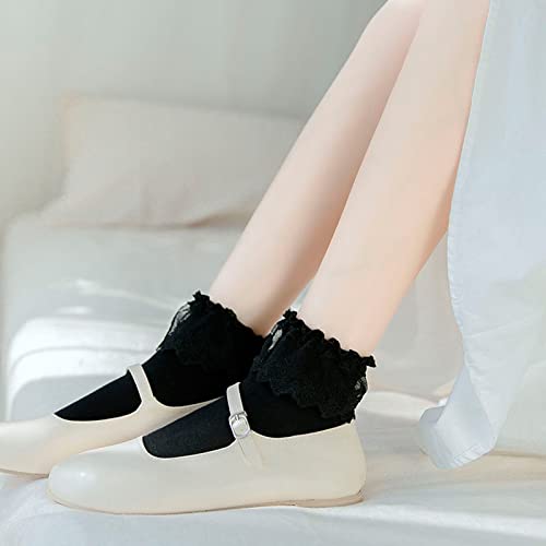 Image of Women's Ruffle Anklet Socks - Breathable Cotton Crew Socks in Solid Colors