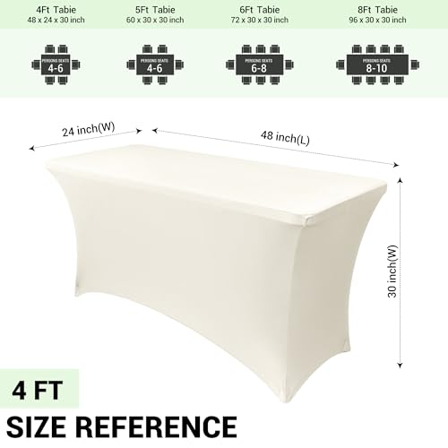 Image of Obstal 4Ft Stretch Spandex Table Cover for Standard Folding Tables - 2 Pack Universal Rectangular Fitted Tablecloth for Party, Banquet, Events, Trade Show (Cream, 48L x 24W x 30H Inches)