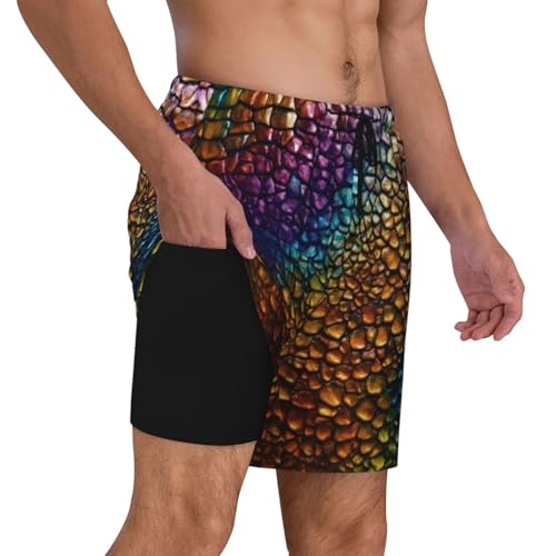 Classic Snake Skin Built-in Compression Lining Men's Double Swim Trunks Shorts Beach Shorts with Two Pockets3