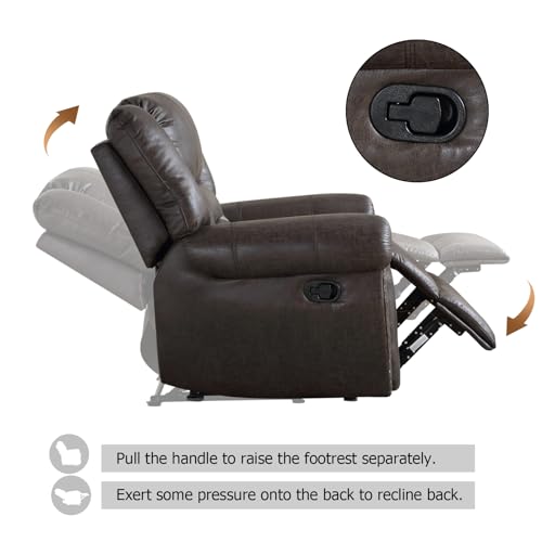 Image of CANMOV Leather Recliner Chair, Classic and Traditional Manual Recliner Chair with Comfortable Arms and Back Single Sofa for Living Room, Dark Grey