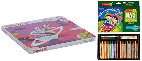 Image of Camel Camlin Kokuyo Oil Pastel (50 Shades) Kokuyo Extra Long Wax Crayons, Gold, Silver, Pack Of 24 Shades