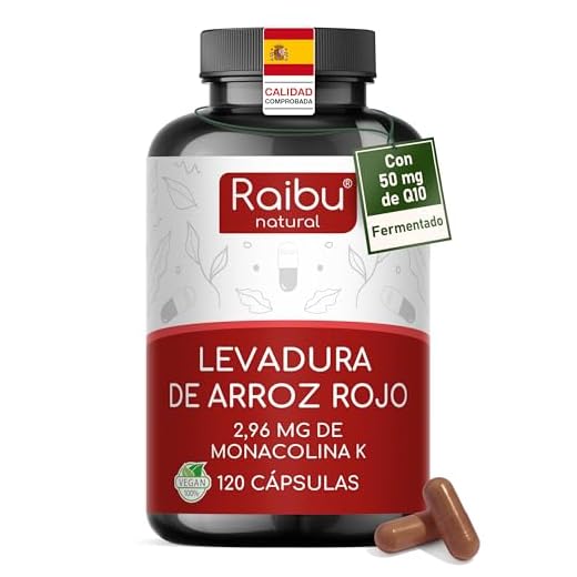 Levadura de arroz rojo con 50 mg de coenzima Q10 & 2,96 mg de monacolina K por cápsula - Apoyo al colesterol y a la función normal del corazón - Testado para citrinina - 120 cápsulas veganas