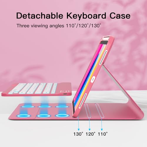 Image of RAYMCRAFT for iPad 11th (A16, 2025) / 10th Generation Case with Keyboard, Mouse and Detachable Wireless Keyboard, 7-Color Backlight, Slim Case with Pencil Holder, Sparkling Pink