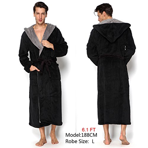 KEMUSI Hooded Herringbone Men's Soft Spa Full Lenght Bathrobe,Comfy Full Length Warm Nightdress3