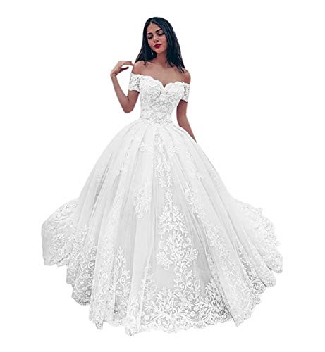 ScelleBridal Womenâ€™s Off Shoulder Applique Ball Gown Wedding Dresses Bridal Gown White 6