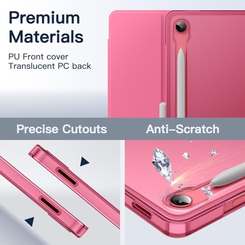 Image of JETech Case for Samsung Galaxy Tab S10 Lite / S10 FE / S9 FE 10.9-Inch, Slim Translucent Back Tri-Fold Stand Protective Tablet Cover, Support S Pen Charging, Auto Wake /Sleep (Pink)