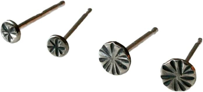 Two pairs of Round Hammered Silver Stud Earrings, 925 Sterling Silver Earrings, Earrings for Cartilage and Lobes, Rustic Western Style