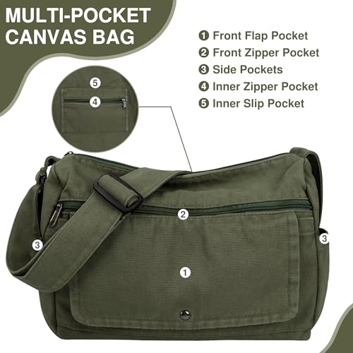 Bolso messenger de lona grande, unisex, con múltiples bolsillos miniatura 4