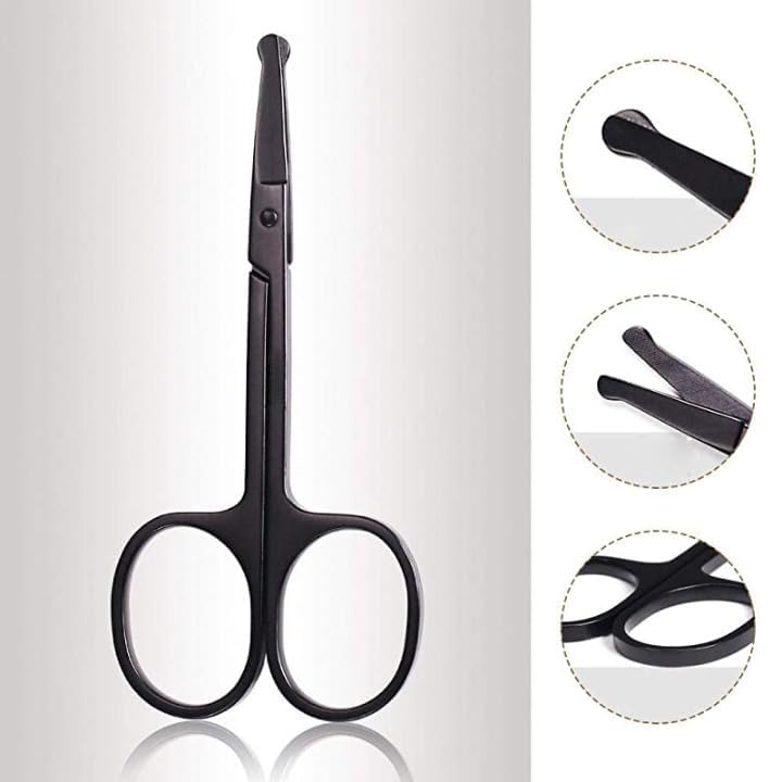 SWASCO Nose Hair and Eyebrows Hair Cutting Curved Grooming Scissor | Precision Curved Blade Scissor for Beard, Mustache & Facial Hair| Blunt Round Tip Safely Non-Rusting Nasal Scissors | Silver 3