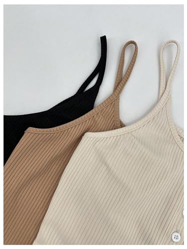 SOLY HUX Women's Button Down Ribbed Cami Top 3 Piece Spaghetti Strap Sexy Crop Camisole Tops4