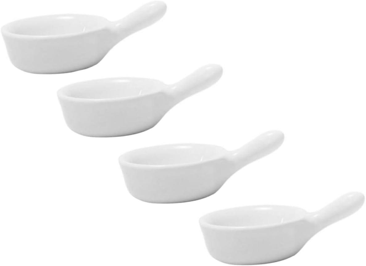 COLLBATH 4pcs Handled Sauce Dishes Ceramic Condiment Bowl Lids for Dipping Sauce