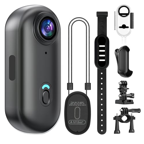 4K Mini Action Kamera mit 64 GB Karte, Wasserdicht, Daumengroße Freisprech-Aufnahme-Körperkamera, Tragbare Action Cam & Vlog Kamera für Radfahren, Tierfotografie und Vlogging, Schwarz