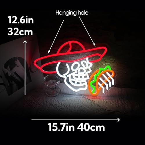 Image of Tacos Skull Neon Sign for Man Room Decor Funny Mexican Tacos Led Light Up Sign for Wall Decor Corn Skeleton Neon Signs for Boys led sign for Party Bar Club Restaurant Man Cave Wall Art Birthday Gift