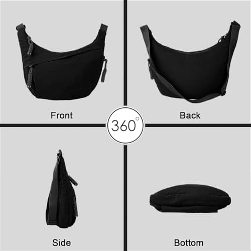 Image of Stvin Crossbody Travel Sling Bags for Women and Men, Crescent Shoulder Purse Bag with Zipper & Adjustable Strap, Half - Moon Shaped Waist Bag, Unisex Chest Bag - Nylon Fabric