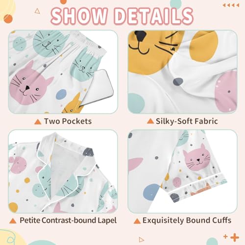 senya Cartoon Cat Color A Satin Summer Pajama Sets Silk Short Sleeve Button Down Sleepwear3