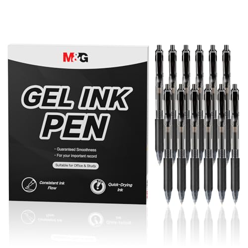 12 bolígrafos retráctiles de gel M&G, punta fina 0.5 mm
