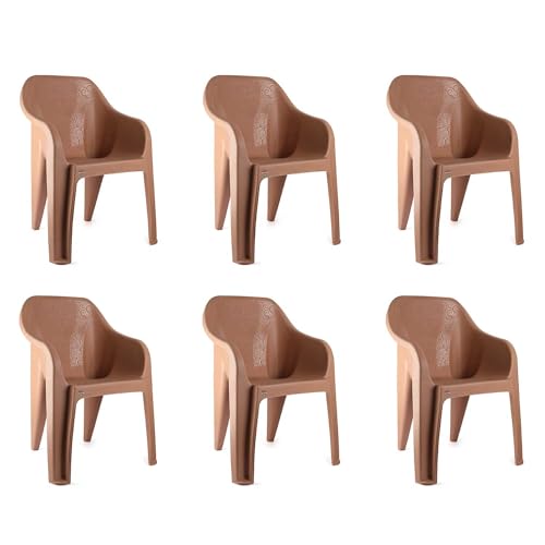 Image of Cello Dynamo Chair Set Pack of 6 - Dark Beige | Strong and Durable | Easy to Clean | Chair for Living Room, Bed Room, Kitchen, Office Room, Outdoor | 3 Years Warranty
