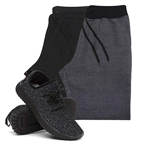 KIT 2 Bermudas Masculina Moletom Conforto + Tenis Masculino Academia YZI - Bermudas Preto/Grafite M