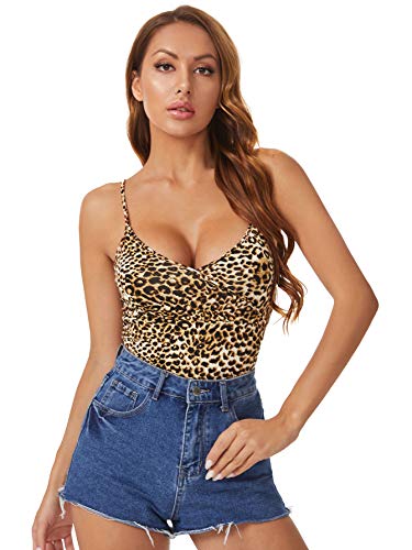 SheIn Women s Casual V Neck Sleeveless Animal Prin Cami Crop Top Leopard Small
