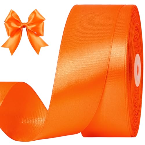 CLUEWR Orange Satin Ribbon 1-1/2 Inches 100 Yards