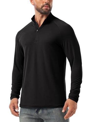 Askdeer Men's Long Sleeve Sun Shirts UPF 50+ T-Shirts 1/4 Zip Up Fishing Shirts Running Hiking Rash Guard Outdoor Tees