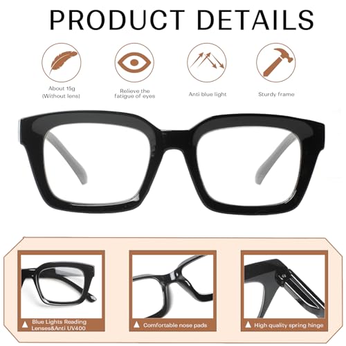 Image of JOSCHOO 3 Pack Reading Glasses Blue Light Blocking Computer Spring Hinge Readers for Women Men