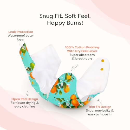 Image of Superbottoms Basic Leakage-proof advanced cloth diapers for babies, High Absorbent 100% cotton 2 reusable diaper and 2 insert pad Combo Pack washable cloth diaper 3M -3Years Adjustable, Reduces Rash