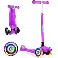 BELEEV Deluxe 3-Wheel Scooter for Kids Age 3-12, Adjustable Height, Lean to Steer, Light Up Wheels, Extra-Wide Deck (Purple)