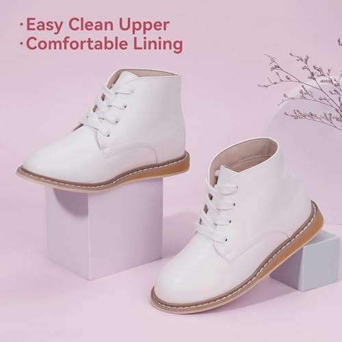 PANDANINJIA Toddler Girls Boots Kids Fashion Spring Fall Short Ankle Booties Comfort Lace Up Girl Flats Dress Shoes4