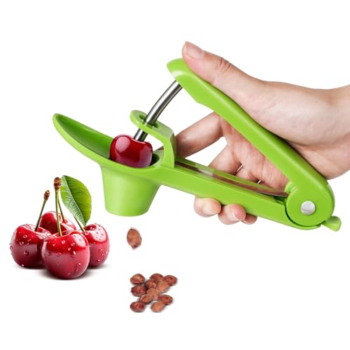 Cherry Pitter, Cherry Core Tool Pit Remover Multi-Function Cherries Pitter Tool Heavy-Duty Stainless Steel with Lock Design (Green)