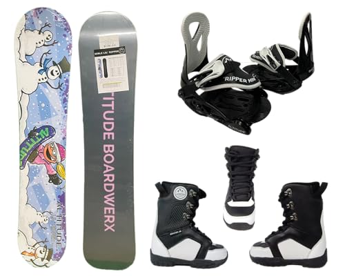 Altitude Toddler Girls Lil' Ripper Beginner Snowboard Package Rocker Snowboard, Boots, Bindings (115CM, Small (1K-3K) Bindings, Size: 3)