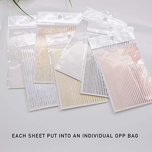 7 Sheets Nail Sticker Metallic Line Holographic Iridescent Set Gold Glitter Zebra 3D Strips Nail Decals Kit For Women (Mixed Colors - 7Pcs) #TOP3