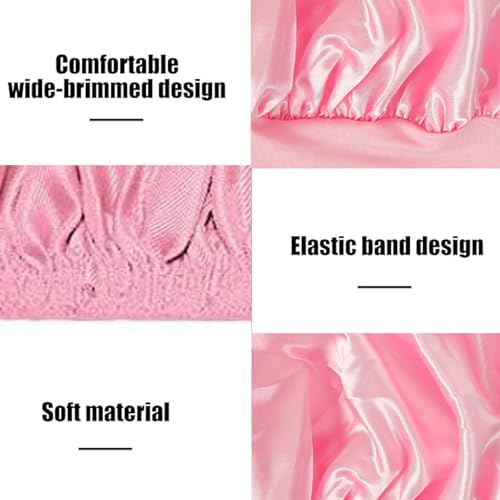 Image of Satin Bonnet Sleep Cap with Wide Elastic Band Silk Wrap Soft Headwear Sleep Cap for Women Girls Curly Hair