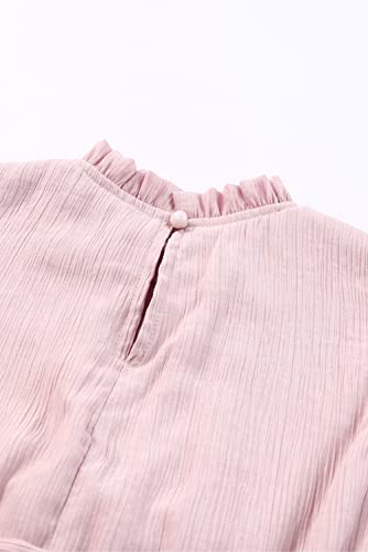 Blibean Girl Short Sleeve Dress Tween Kid Summer Boho Ruffle Dresses Preteen Tiered Swing Outfit Solid Flowy Formal Party Fancy Clothes Size 12-13 Years Xx-Large Pink #TOP6