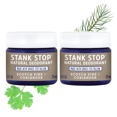 FATCO Stank Stop All Natural Deodorant Cream in a Jar with Tallow and Organic Coconut Oil – Scotch Pine + Coriander 2-Pack (1 oz)