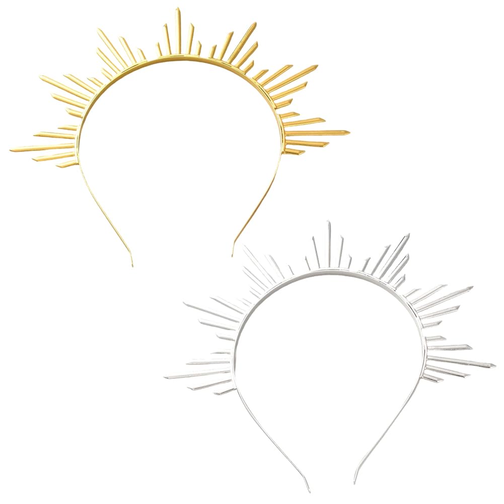 CABODYALS 2Pcs Gold Silver Sun Goddess Halo Crown for Women Wedding