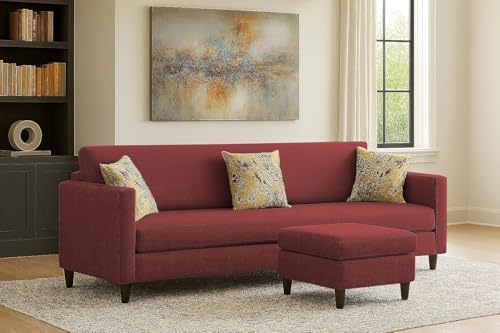 Image of Casaliving Premium Lifestyle Fabric 5 Seater L Shape Sofa Set 4 Seater Modern Sofa Set & Ottoman for Living Room (Maroon Color) Sofa Set