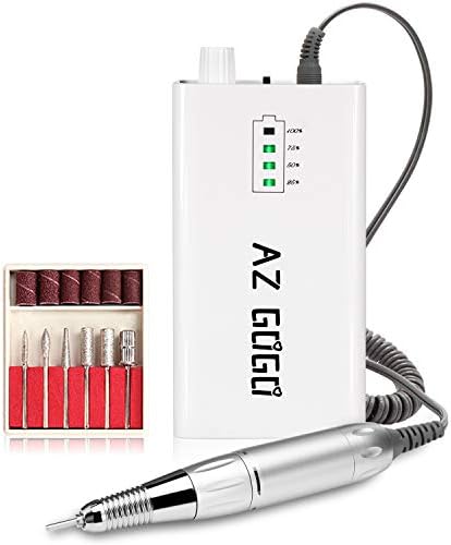 Nail Drill Machine, AZ GOGO 30000RPM Professional Rechargeable Portable Electric Efile Nail Drill for Acrylic Gel Nails, Manicure/Pedicure, Polishing, Cuticle - Salon or Home Use(White)