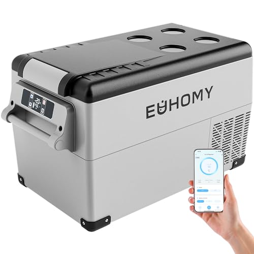 EUHOMY 30,6L Kompressor Kühlbox 12V/24V DC - Kühl-Gefrier-Kombi (-20℃~20℃) mit App & LCD-Display | Tragbarer Campingkühlschrank für Wohnmobil, Auto, Boot | 3-Stufen-Batterieschutz (ECO/MAX), ≤45dB
