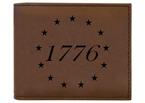 Rogue River Tactical USA American Flag Betsy Ross 1776 Men's Leather Bifold Wallet RFID Gift For Him Dad Father United States Billfold Patriotic