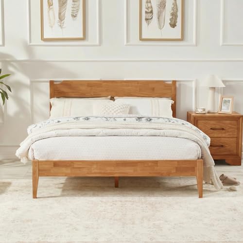 Image of Softa Venso Full Solid Wood Bed Frame with 10 inch Hybrid Mattress, 1100 Lbs Heavy Duty Rubberwood Platform Bed, 15-Min Tool-Free Assembly, Quiet Stable Support, Japanese Design, No Box Spring Needed