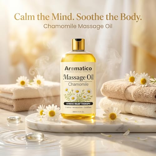 Image of AROMATICO Chamomile Massage Oil - Relaxing Aromatherapy Massage Oil with Almond & Jojoba for Stress Relief, Muscle Relaxing & Skin Nourishment | 300ml