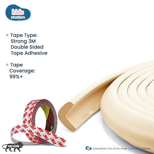 Image of Kids Station Baby Proofing Edge Protector for Kids Safety, Made in India Rubber Edge for Sharp Furniture Edges and Corners, A Baby Safety Product (Edge Guards, 2mtr, L- Shape, Beige)